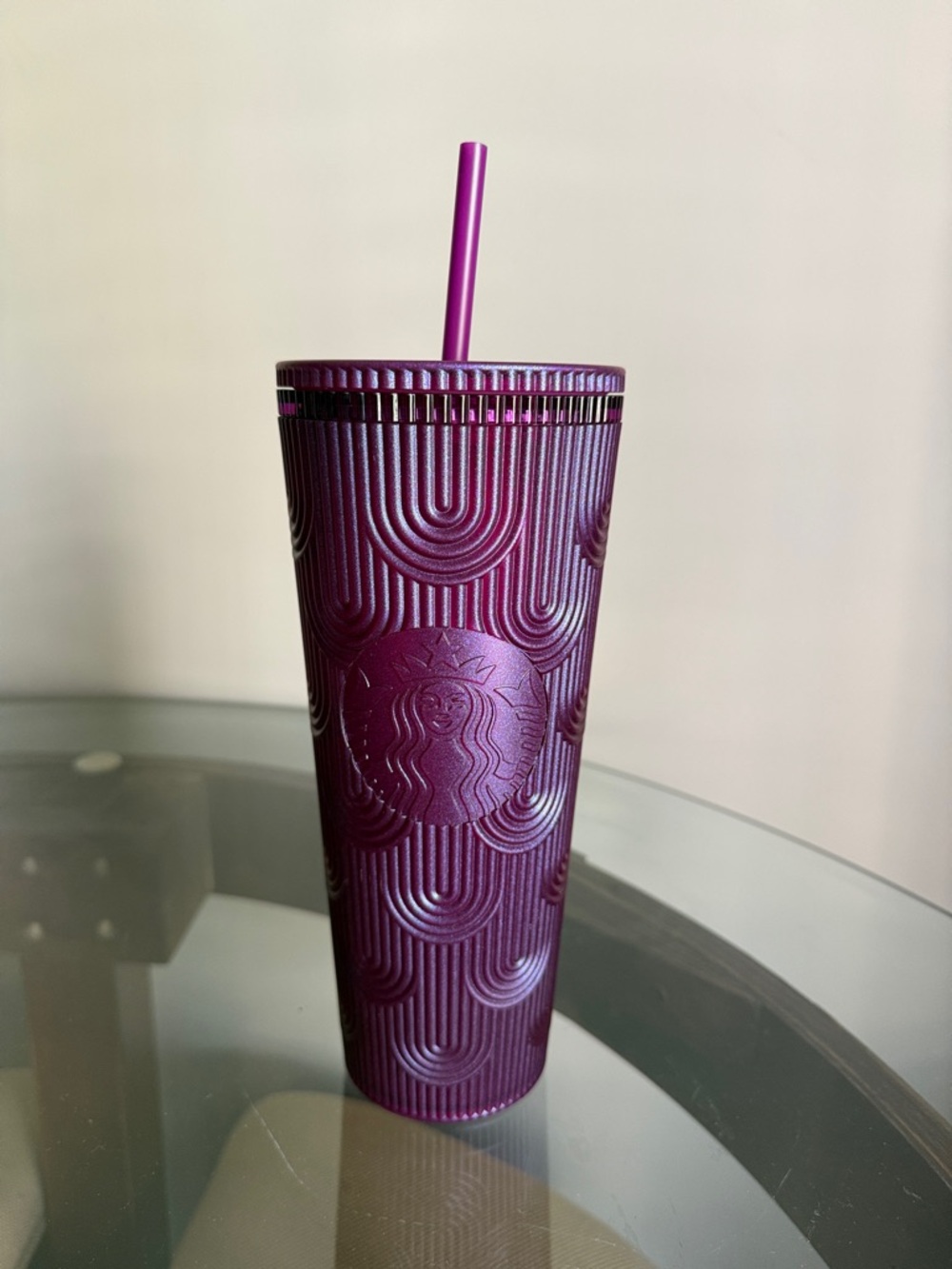 Starbucks Plum Textured Cold Cup with Matching Straw